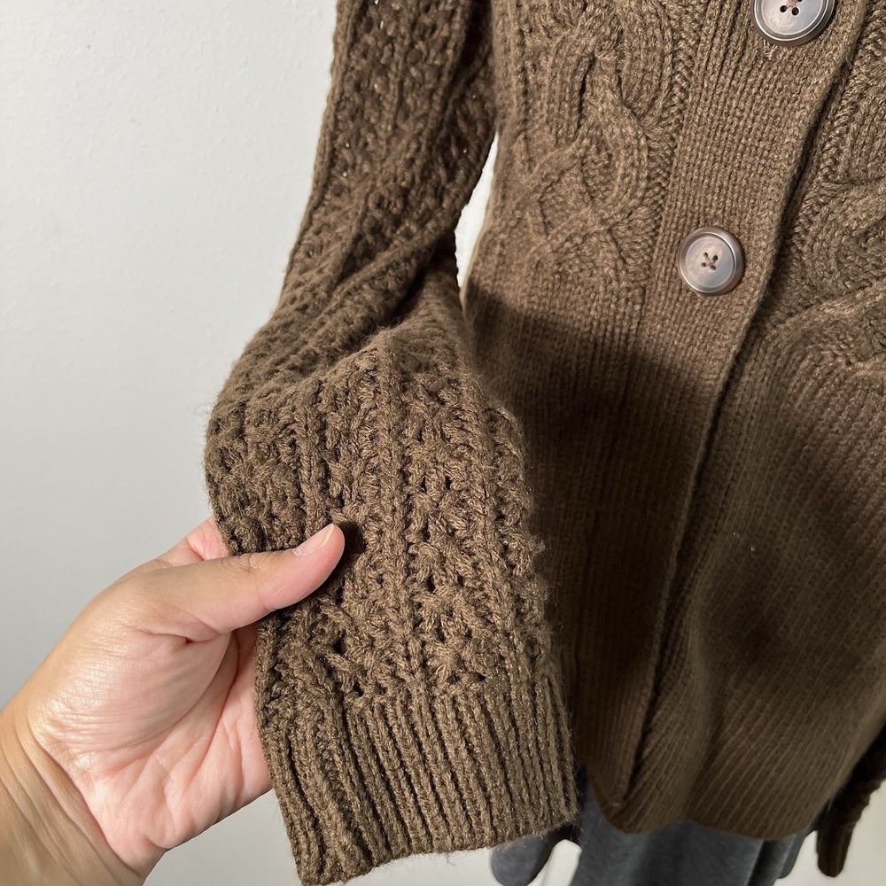 Y2K Vintage Brown Knit Milkmaid 3 Button Cardigan Sweater Womens Medium‎ - Picture 3 of 6